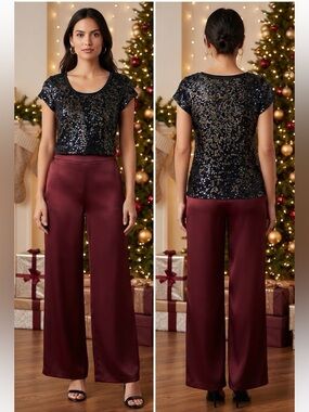 INC International Concepts Black Sequin Short Sleeve Top